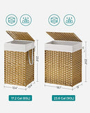 SONGMICS Laundry Hamper with Lid, 17.2 Gallon (65L) Synthetic Rattan Clothes Laundry Basket with Lid and Handles, Foldable, Removable Liner, Natural ULCB165N01