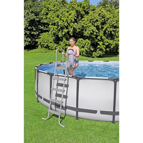 Bestway Steel Pro MAX 18 Foot x 48 Inch Round Metal Frame Above Ground Outdoor Swimming Pool Set with 1,000 Filter Pump, Ladder, and Cover