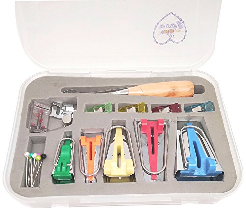 HONEYSEW Single Double Fold Bias Tape Maker Tool Kit Set, 6MM/9MM/12MM/18MM/25MM Fabric Bias Tape Maker Tools 5 Sizes DIY Sewing Bias Tape Makers for Quilt Binding