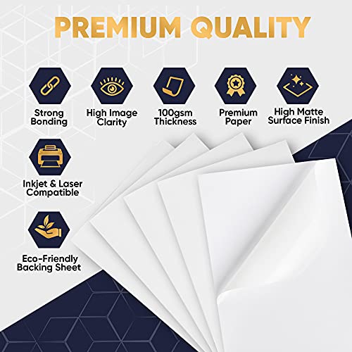Avarrix Australia A4 Sticker Paper, Paper-Based Matte White, 100 Sheets, Self Adhesive Premium Sticker Paper for Inkjet and Laser Printer, 100gsm Thickness Printable Label Sheets