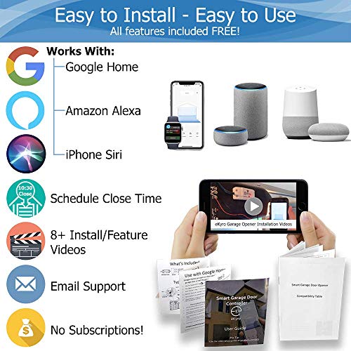 eKyro Smart Garage Door Opener - Universal WiFi Remote Controller Compatible with Alexa, Google Home, iPhone, Siri, Android, 1 2 or 3 Door Security Systems, IFTTT, Updated Model