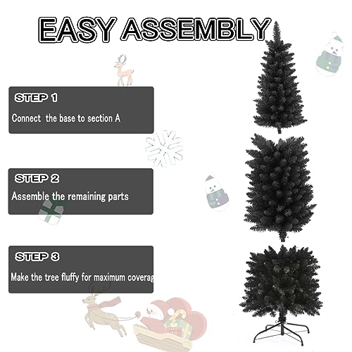 658 Tips Artificial Pencil Christmas Tree Halloween Tree, 6ft Pure Black Xmas Hallowmas Pine Trees with Metal Stand Perfect for Christmas/Halloween/Parties/Holiday Indoor Outdoor Decoration