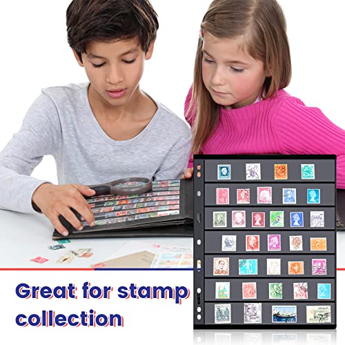 10 Sheets Stamp Pages Collector Stamp Album Page Stamp Pages for Stamp Album Binder with Standard 9 Hole Binder Sleeves for Stamp Collectors(4/5/6/7 Rows)