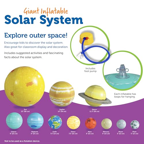 Learning Resources Giant Inflatable Solar System, Kids Solar System, 8 Planets, 13 Pieces, Grades K+/Ages 5+