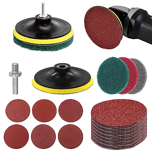 Swpeet 5 Inch Sanding Discs Pad Assorments Set, 5 Inch Hook and Loop Backing Pad with 80 100 120 180 240 400 Grit Sanding Discs and 1/4 Inch Shank, Sandpaper Disc Kit for Drill Grinder Rotary Tools