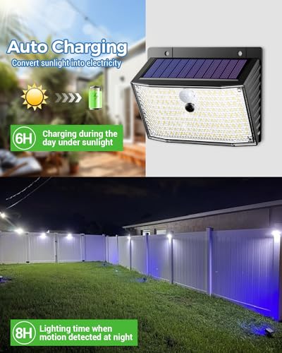 [6 Pack] Solar Lights Outdoor, 138 LED Solar Security Lights Motion Sensor with 3 Lighting Modes, Solar Powered Lights Waterproof Solar Wall Lights Outdoor for Fence Garden Yard Garage