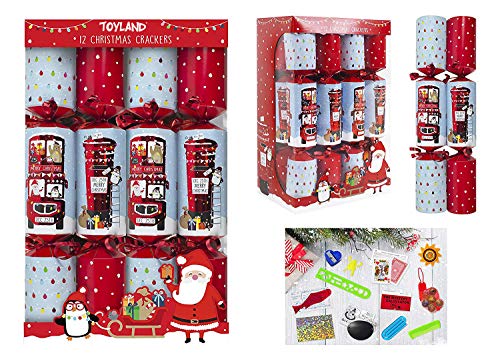 Toyland Pack of 12 Christmas Party Favours with Post Box & Red Bus Design - British Christmas Theme