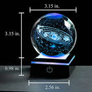 Qianwei 3D Solar System Crystal Ball 80mm 3.15" Laser Engraved Hologram with 4 Colors Light Led Lamp Stand, Galaxy Glass Ball, Planets Sphere, Home Office Decor