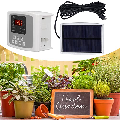 Solar Smart Water Timer, Solar Powered Hose Timer Automatic Drip Irrigation Kit for Outdoor Garden Lawn Irrigation System, Programmable and Single Pump