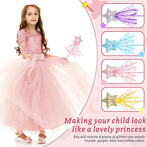 8 Pieces Fairy Wands Star Glitter Wand Princess Wands For Girls Kids Princess Party Favors Angel Wand Sticks With Ribbon Costume Props For Birthday Wedding Party Role Play Toy(Pink,Purple,Gold,Blue)