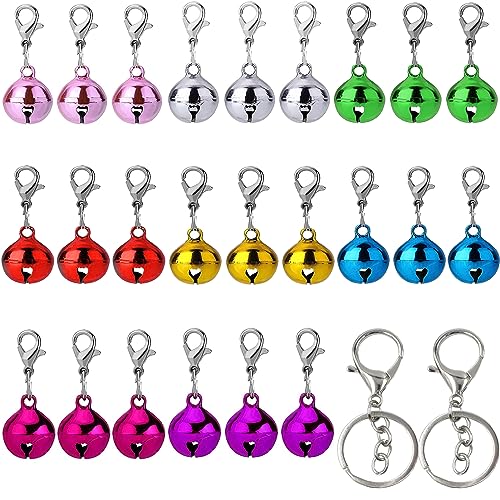 24Pcs Pet Collar Bells, BetterJonny 12mm Jingle Bell with 10Pcs Keychain 8 Colors Small Pet Bells with Clasps Potty Training Charm for Dogs and Cats