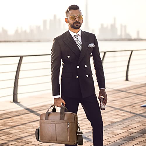 SPAHER Mens Leather Laptop Bag Briefcases for Men 14 Inch Leather Briefcase Business Work Laptop Handbag Shoulder Bag Office Bag for Men Laptop Messenger Bag