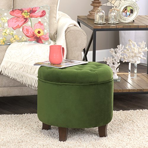 HomePop K6171-B228 Velvet Round Storage, Ottoman, Green