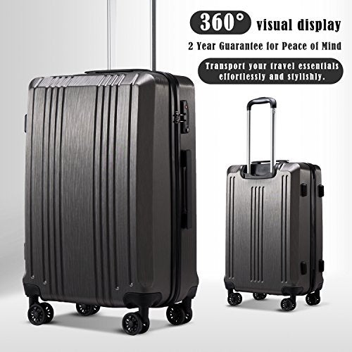 Coolife Luggage Suitcase PC+ABS with TSA Lock Spinner Carry on Hardshell Lightweight 20in 24in 28in, grey, L(28IN)