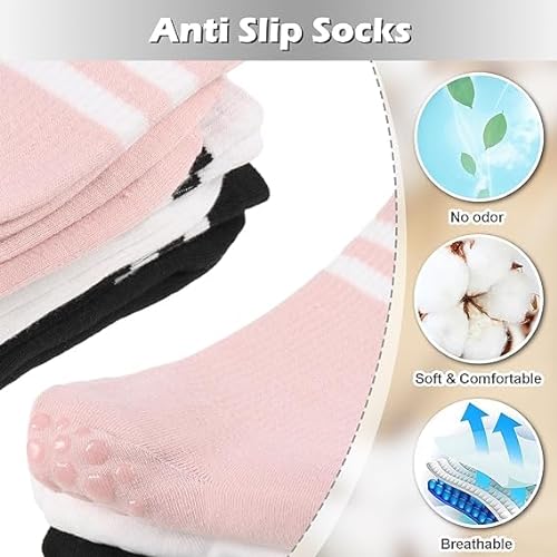 (6 pairs) Pilates Grip Socks For Women Non-Slip (Size 35-40) Non-Slip Socks, Yoga, Gym, Training, Barre, Slippers Breathable, soft Yoga Socks (Black + Pink + Blue + Purple + Grey + White)