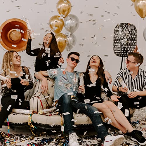 Money Confetti Poppers 4 Pack | Confetti Cannon Party Poppers Confetti Shooters for Events Birthday Celebrations | Bulk Small 100 Dollar Green Bills Launcher | Large Paper Gun Launcher Tube Stick