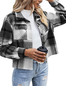 Zeagoo Women's Fashion Cropped Shacket Jacket Wool Blend Plaid Button Down Shirt Fall Christmas Jackets Coat