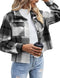 Zeagoo Women's Fashion Cropped Shacket Jacket Wool Blend Plaid Button Down Shirt Fall Christmas Jackets Coat