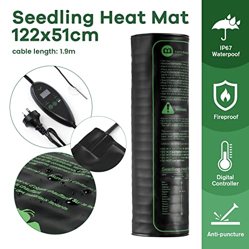 160W Large 122x51CM Seedling Heat Mat Waterproof Plant Heated Germination Warming Pad for Greenhouse Growing Seed Starter with Digital Temperature Controller 20°C-45°C