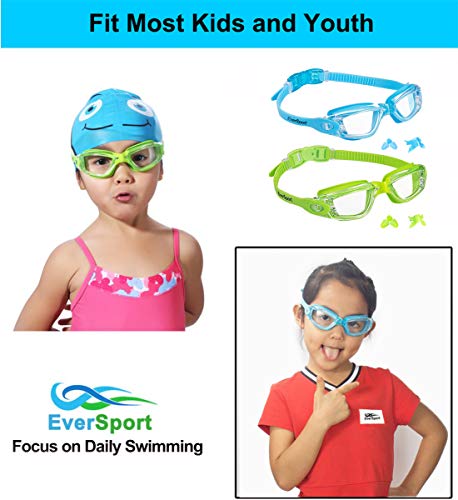 EverSport Kids Swim Goggles, Pack of 2 Swimming Goggles for Children Teens, Anti-Fog Anti-UV Youth Swim Glasses Leak Proof for Age4-16