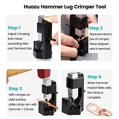 Hammer Battery Lug Crimper Tool Heavy Duty Lug Cable Hammer Crimping Tool,Hammer Cable Crimper for Crimps Battery and Welding cables Fit for Crimps Battery and Welding cables 8 AWG TO 0000 Wire Gauge