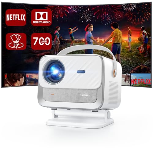 [Netflix Certified & Dolby Audio] Smart Projector Native 1080P WiFi 6 Bluetooth, YABER V12 700 ANSI Full HD Portable Projector Auto Focus Keystone, Outdoor Movie Projector with Dust Proof Engine