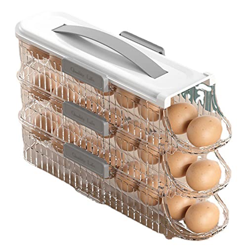 ZeJlo Egg Holder For Refrigerator - Auto Rolling Egg Organizer 3 Layer - Stacked Egg Tray Fridge Egg Storage Container - Hold 21 Eggs