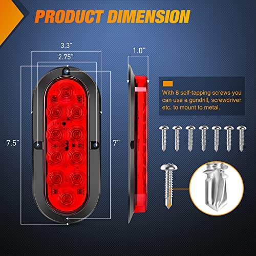 Nilight 6" Oval Red LED Trailer Tail Light Surface Mount 2PCS 10 LED Waterproof Stop Brake Turn Trailer Lights for Truck RV Boat Bus Lorry Camper Van Caravan