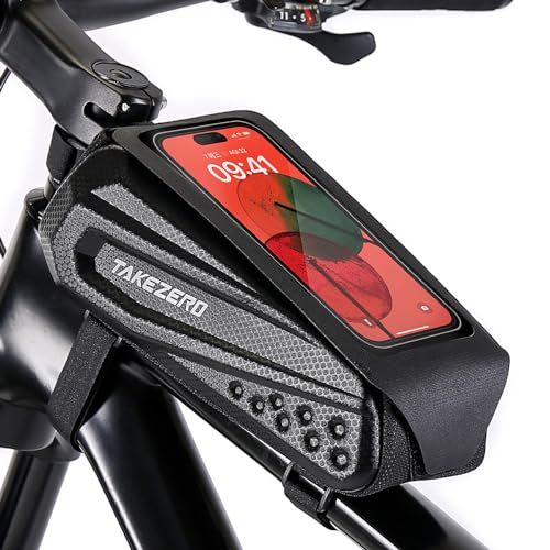 Faireach Upgraded Bike Frame Bag Waterproof Phone Holder for Bike Flip Design, Bike Phone Mount Bag, Hard Eva Handlebar Bag Bike Accessories Sensitive TPU Touch Screen for Smart Phones 7''