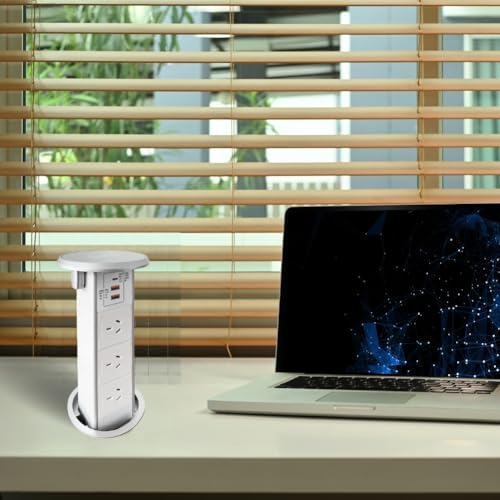 ZESHAN pop up Power Outlet Australia with Wireless Charger, 3 AC Power, 2 USB and 1 Type C Fast Charging Ports for Home/Office Conference Table and Kitchen countertop(Silver)