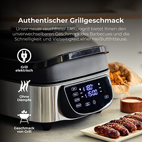 MasterPro Digital Smokeless Grill, Electric Grill, Food Processor and Table Grill, Electric Smokeless with 1800 W, 5 Functions, Hot Air Fryer, Oven and Dehydrator