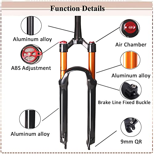 BUCKLOS 26/27.5/29 inch MTB Air Suspension Fork Travel 120mm, 1-1/8" Straight/Tapered Tube QR 11mm Manual Lockout XC AM Ultralight Mountain Bike Front Forks