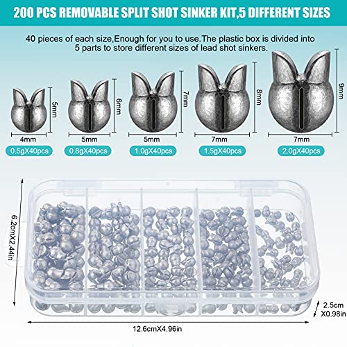 Gejoy 200 Pieces Fishing Weights Sinkers Kit Removable Split Shot Sinker Round Split Shot Fishing Weights Shot Sinkers for Fishing (1/64 oz, 1/62 oz, 1/32 oz, 3/64 oz, 5/64 oz, Classic)