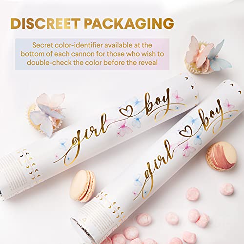 Gender Reveal Confetti Cannon - 2 Pack - Butterfly Shape Pink Gender Reveal Cannons | Baby Gender Reveal Poppers | Girl Gender Reveal Pink Party Popper Confetti Shooter | Pink Confetti Poppers
