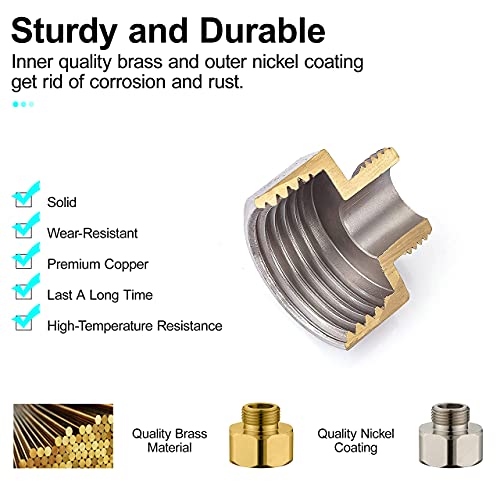 Brass Pipe Fittings, Water Hose Adapter, G 1/2 Female to G 3/8 Male Reducer Adapter, Compression Fitting for Kitchen Bathroom Faucet, Pipe Connector with Rubber Washer,(2 Pack)