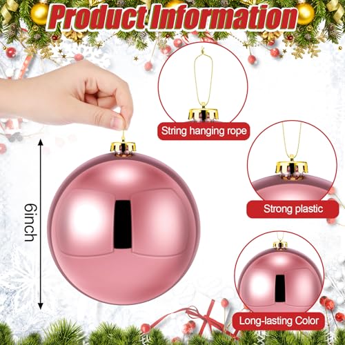 Wettarn 6 Pieces Large 6" Christmas Balls Christmas Tree Decoration Ornaments Shatterproof Balls for Birthday Easter Valentine Wedding Decorations 4th of July Memorial Day(Rose Gold Mix)