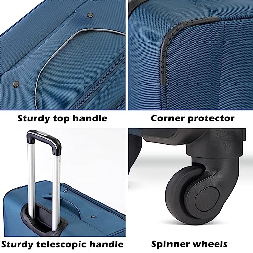 Coolife Luggage 4 Piece Set Suitcase TSA Lock Spinner Softshell lightweight, black+blue