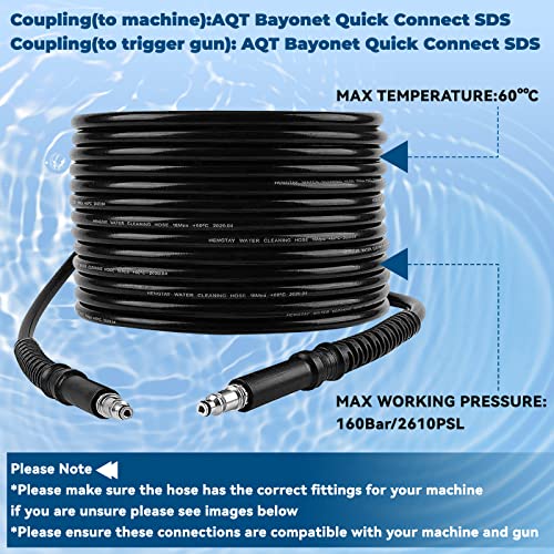 ZUASE High Pressure Hose 15M Bosch for Quick Connection to Bosch AQT with Professional Bosch SDS Bayonet Fittings on Both Ends for Bosch high-Pressure washers AQT 15 m.