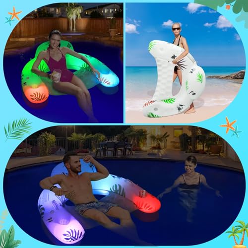 LanAqua Pool Float with Canopy,Solar Inflatable Pool Floats Chair Pool Chair Lounge Float with Lights, Floating Pool Chair with Headrest & Cup Holder,Water Chair Pool Floats Adults Beach Pool Floaties