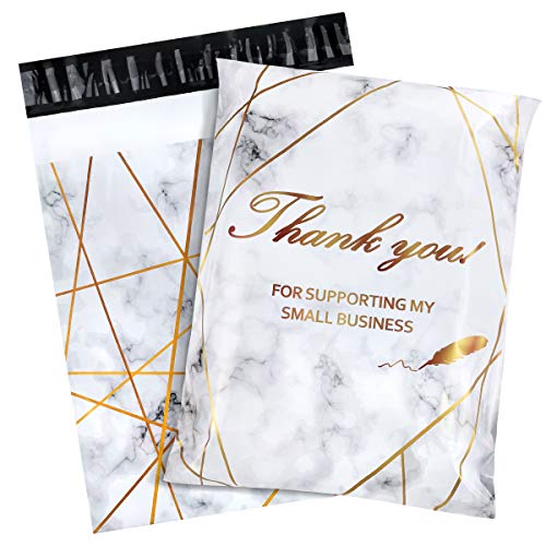 100 Pack Poly Mailers, 10” X 13” Envelopes Plastic Custom Mailing Shipping Bags, Poly Mailer Envelope with Self Seal Adhesive Strip - Waterproof & Tear-Proof (Marble Gold)