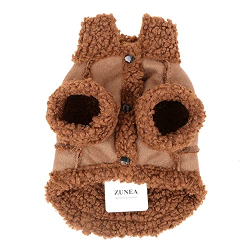 Zunea Dog Winter Coat for Small Dogs Shearing Fleece Dog Jacket Coat Warm Puppy Clothes Soft Fleece Lined Pet Vest Apparel with D-Ring Windproof Cold Weather Clothing for Chihuahua Yorkie Brown S