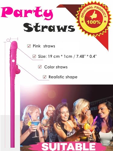 10 Pieces Hen Party Naughty Drinking Straws Chick Party Straws Reusable Plastic Girls Cocktail Night Novelty Party Accessories for Bar Bachelorette Party Birthday Wedding