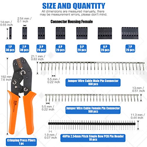 Glarks 486Pcs Wire Crimper Plier with Connector Set, SN-28B Ratchet Crimping Tool with 485Pcs 2.54mm 1 2 3 4 5 6 7 Pin Housing Connector Male Female Pin Header Crimp Connector for AWG28-18 Dupont Pins