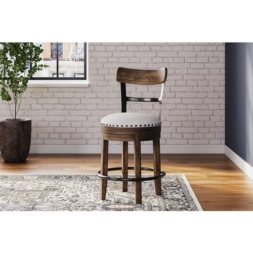 Ashley Furniture Signature Design - Valebeck Upholstered Swivel Barstool - Casual Style - Light Brown