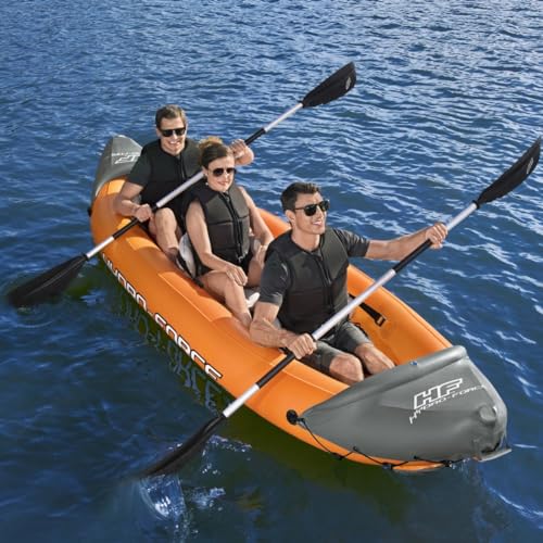 Bestway | Hydro-Force Rapid X3 Kayak| Inflatable Boat Set with Hand Pump, Paddles, Seats, Fins and Storage Bag | Three Seater