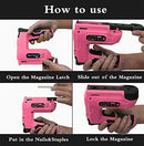 BHTOP Cordless Staple Gun, 4V Power Brad Nailer/Staple Nailer，Electric Staple with Rechargeable USB Charger, Staples and Brad Nails Included in Pink (Include 1500pcs Staples and 1500pcs Nails)