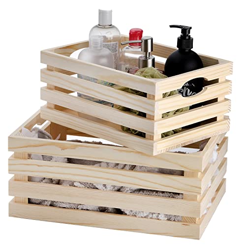 ZENFUN 3 Pack Wooden Nesting Crates with Handles, Decorative Hand Crafted Wood Box Nesting Crate Farmhouse Storage Basket Container for Display and Organization, Home Centerpieces