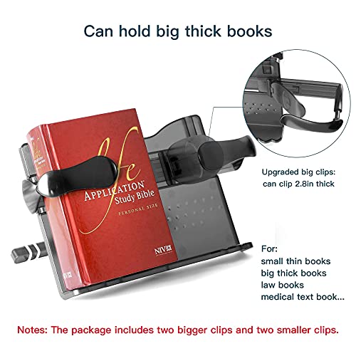 ZZWS Book Stand with Light Adjustable Book Holders for Reading Hands Free Textbook Stand for Cookbook Law Book Music Books Portable Bookstand with Page Clips Gift for Booklovers