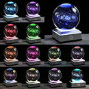 Qianwei 3D Solar System Crystal Ball 80mm 3.15" Laser Engraved Hologram with Sliver Led Lamp Stand, Galaxy Glass Ball, 4 Colors Light, Planets Sphere,Home Office Decor…