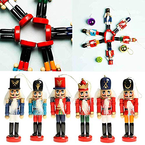 (Nutcracker-12) - BlueSpace Christmas Nutcracker Ornaments Set Wooden Nutcrackers Hanging Decorations for Christmas Tree Figures Puppet Toy Gifts (13cm , Set of 6pcs)